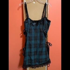 Dolls Kill Widow “Teal Charm School Dropout Plaid Mini Dress”